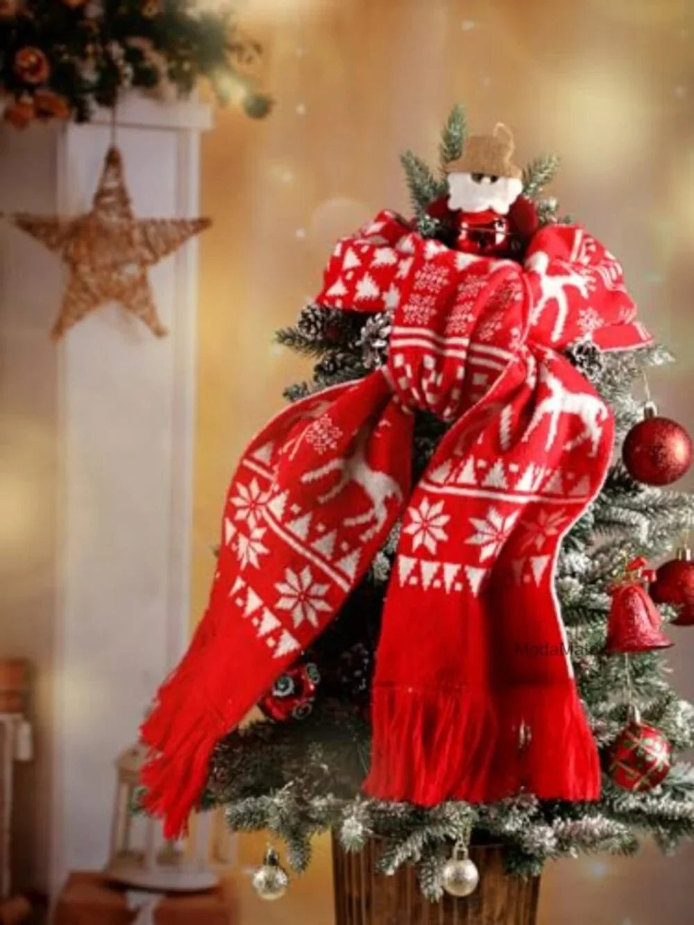 4 Pack Christmas Knitted Scarves Soft Holiday Knit with Tassels Adult Family